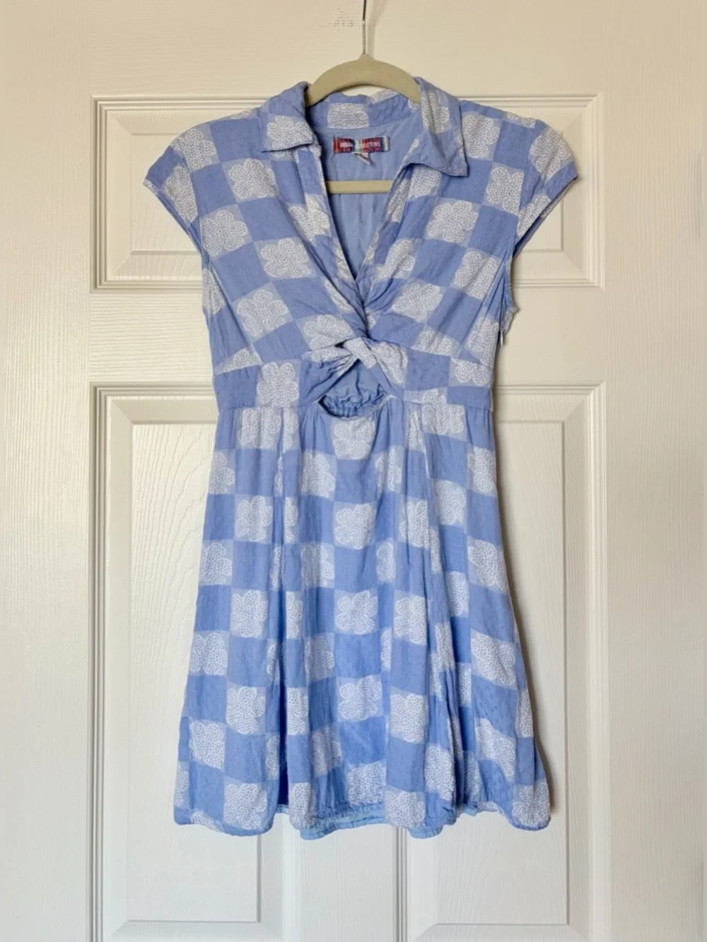 Urban Outfitters Collared Blue Checkered Mini Dress — Size Small - Picture 1 of 10